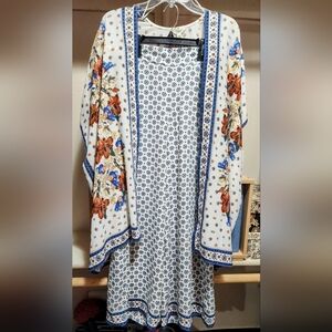 Max Studio Blue and Orange Floral Kimono and Pants Set